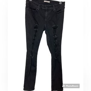 Levis 711 Womens Size 33 Skinny Fit Distressed Black Charcoal Denim Jeans